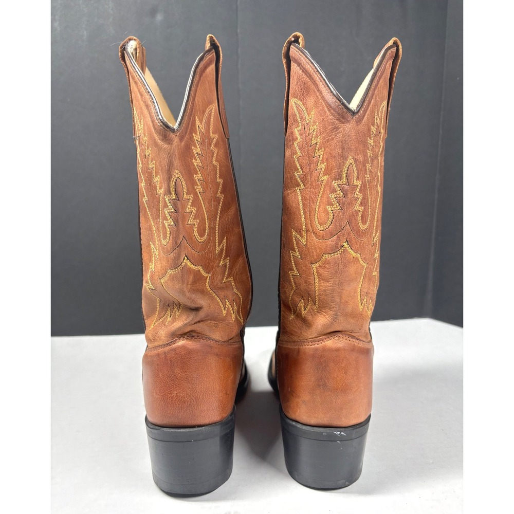 Old West Womens 6 Tan Leather Western Cowgirl Boots Classic Rodeo Round Toe - Picture 3 of 8